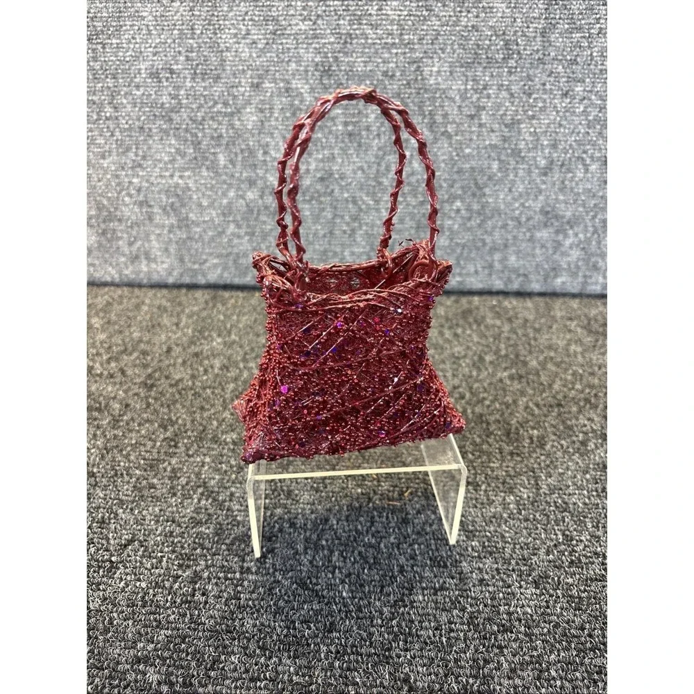 Vtg~Purse/Bag~Beaded Red Shopping Bag~Christmas Ornament